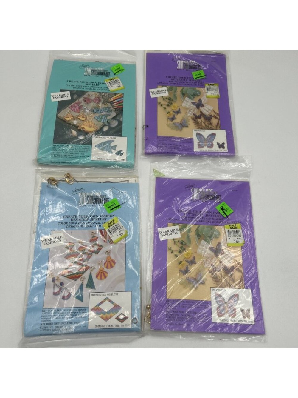 Lot Of 4 Vintage Shrink-Its Aleene's Shrink Art Kits Shrink Butterfly, Floral